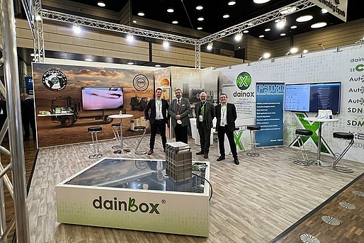 dainox Messestand mit vier Kollegen